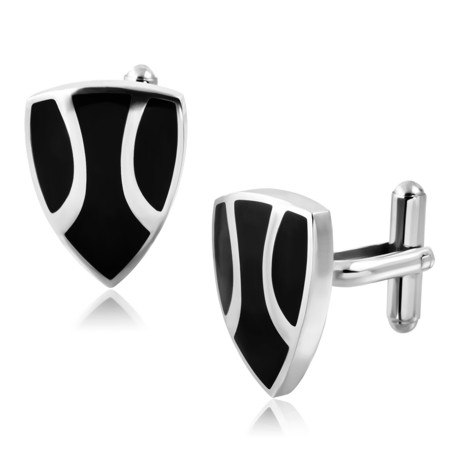 Stainless Steel Black Shield Cufflinks - Click Image to Close